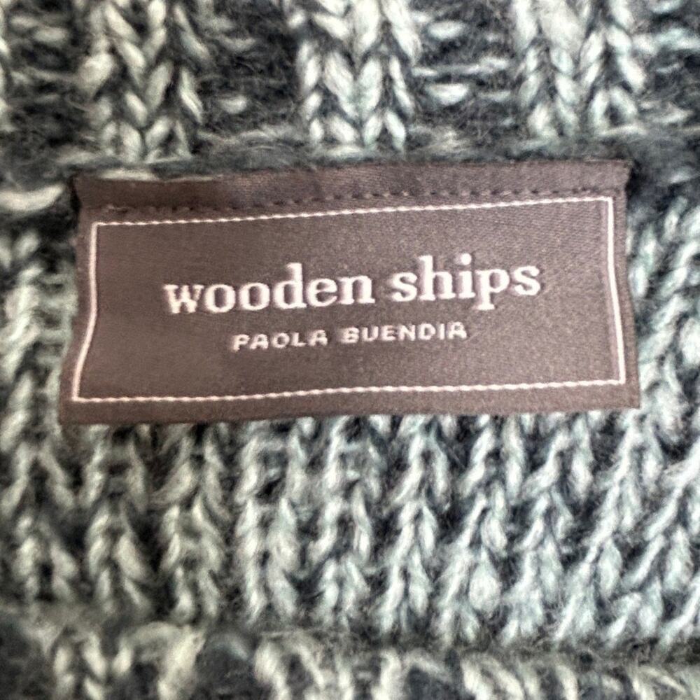 Wooden Ships Teal Cable Knit Sweater Womens S/M Mohair Wool Blend Coastal Preppy - Picture 4 of 4